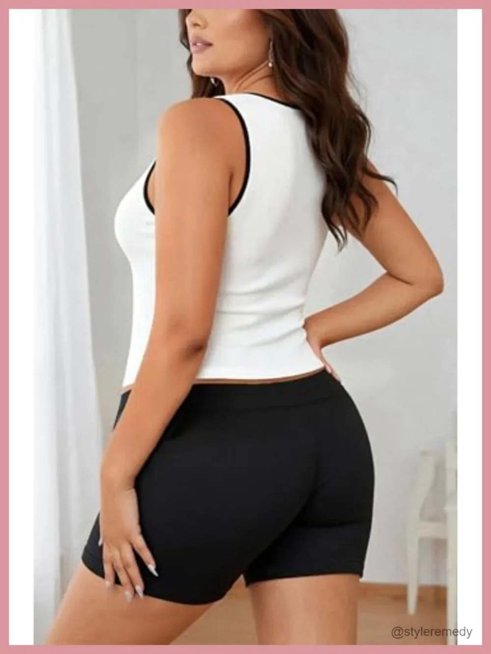 Plus Size Ribbed Crop Tank Top Sweetheart Neckline Contrast Trim